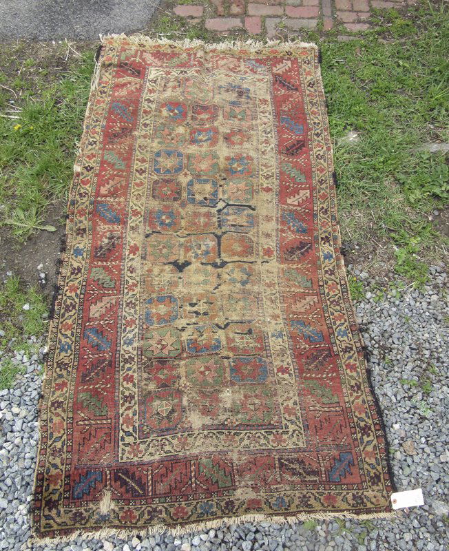 Antique Kurdish area rug, 79 by 43 inches. Condition: (1 of 1)