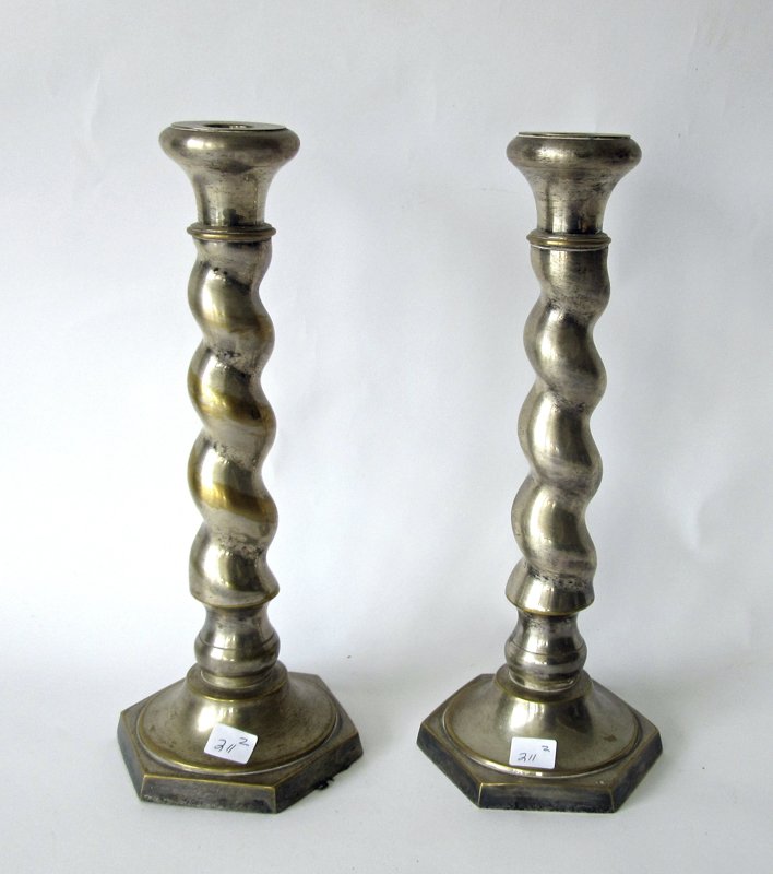 Pair of silver plated candlesticks, 12 inches tall. (1 of 1)