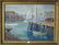 Oil on canvas harbor scene with sailing craft, 20 by 25