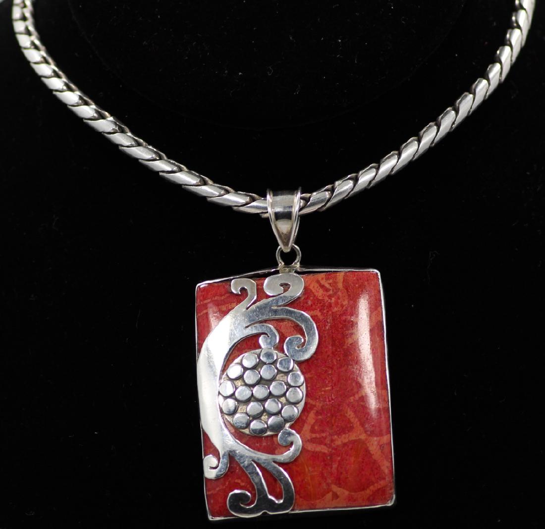 1.5" Red Sponge Coral & Sterling Silver Pendant (1 of 5)