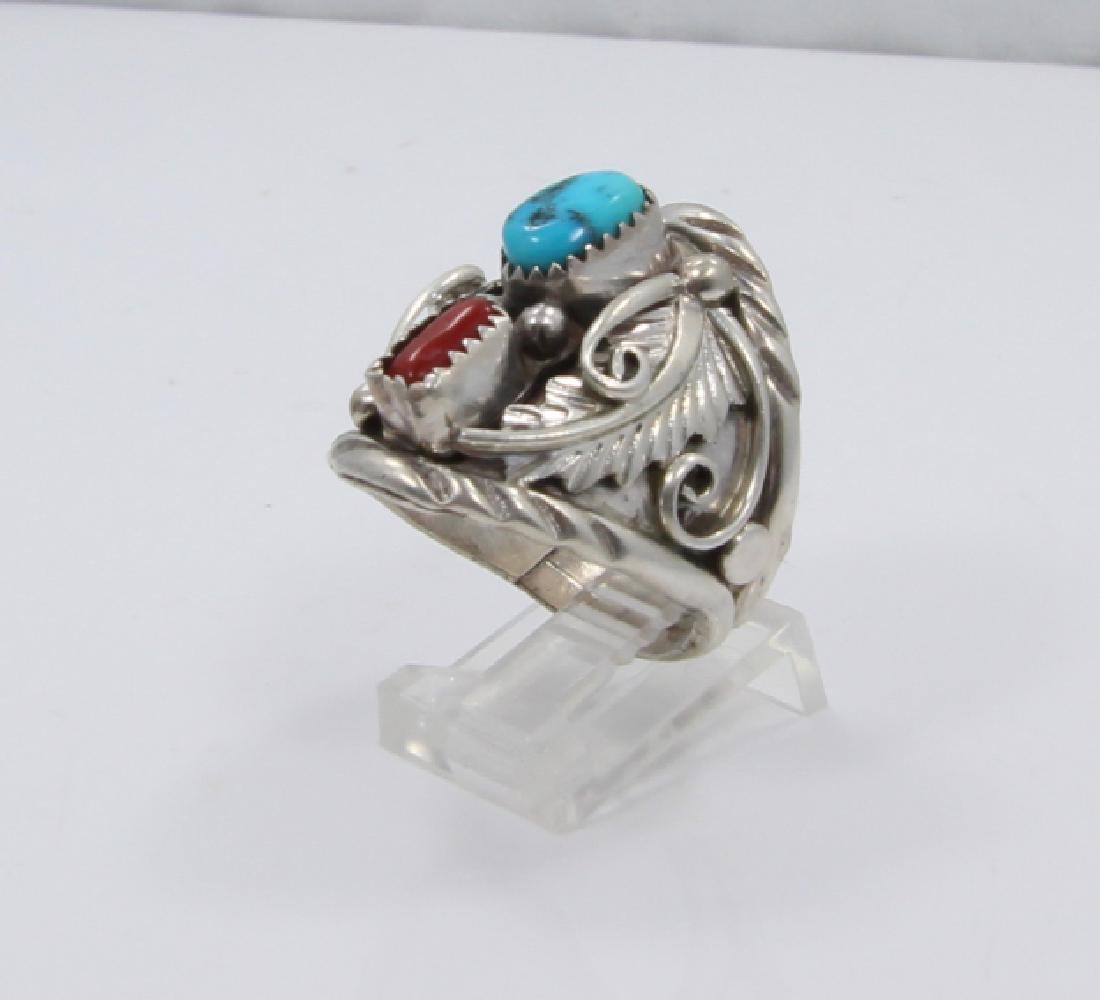 Archie Martinez Silver, Turquoise & Red Coral Ring (1 of 4)