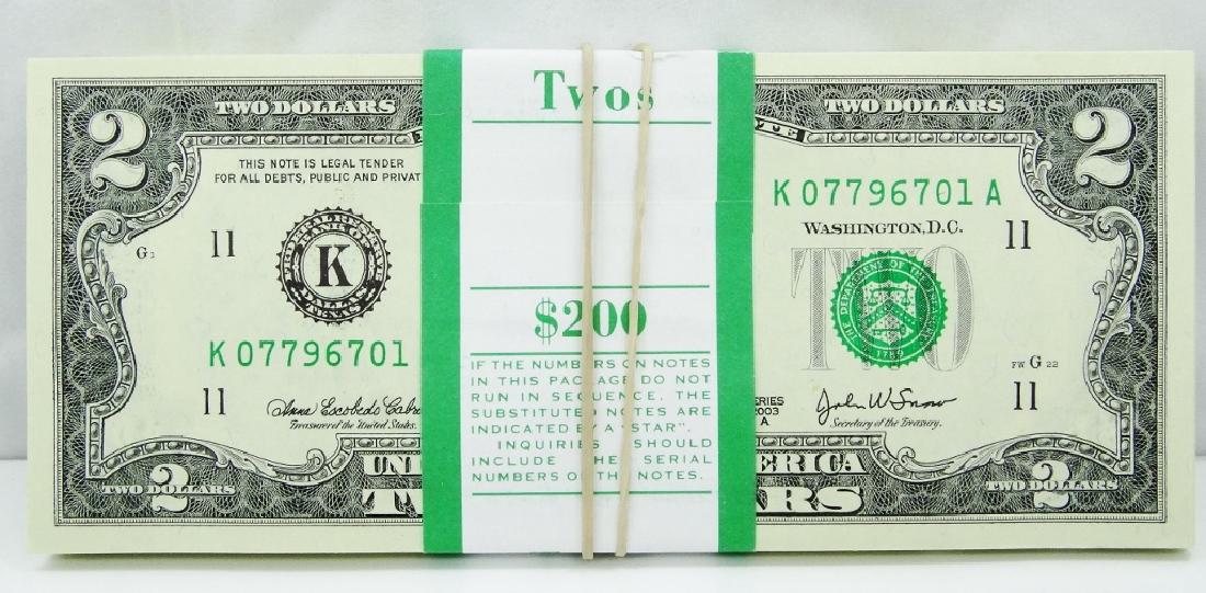 (100) $2 Bills in Mint Cond. in Numeric Order (1 of 3)