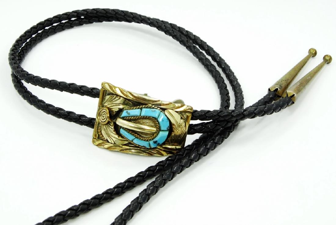 Native American Bolo Tie W/Turquoise, Silver (1 of 4)