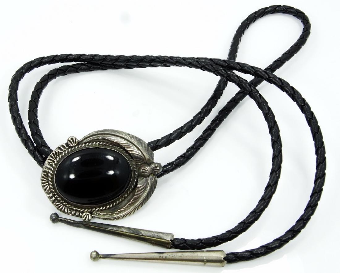 Native American Silver & Leather Bolo Tie (1 of 2)