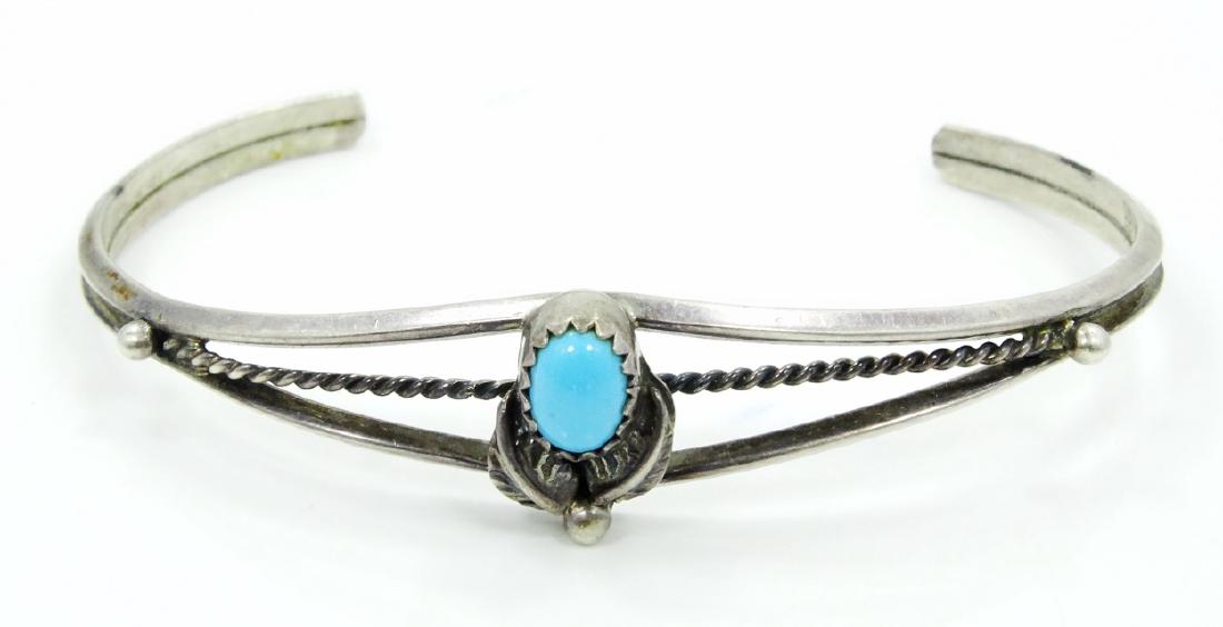 Navajo Benson Boyd Sterl. Silver Cuff W/Turqouise (1 of 3)
