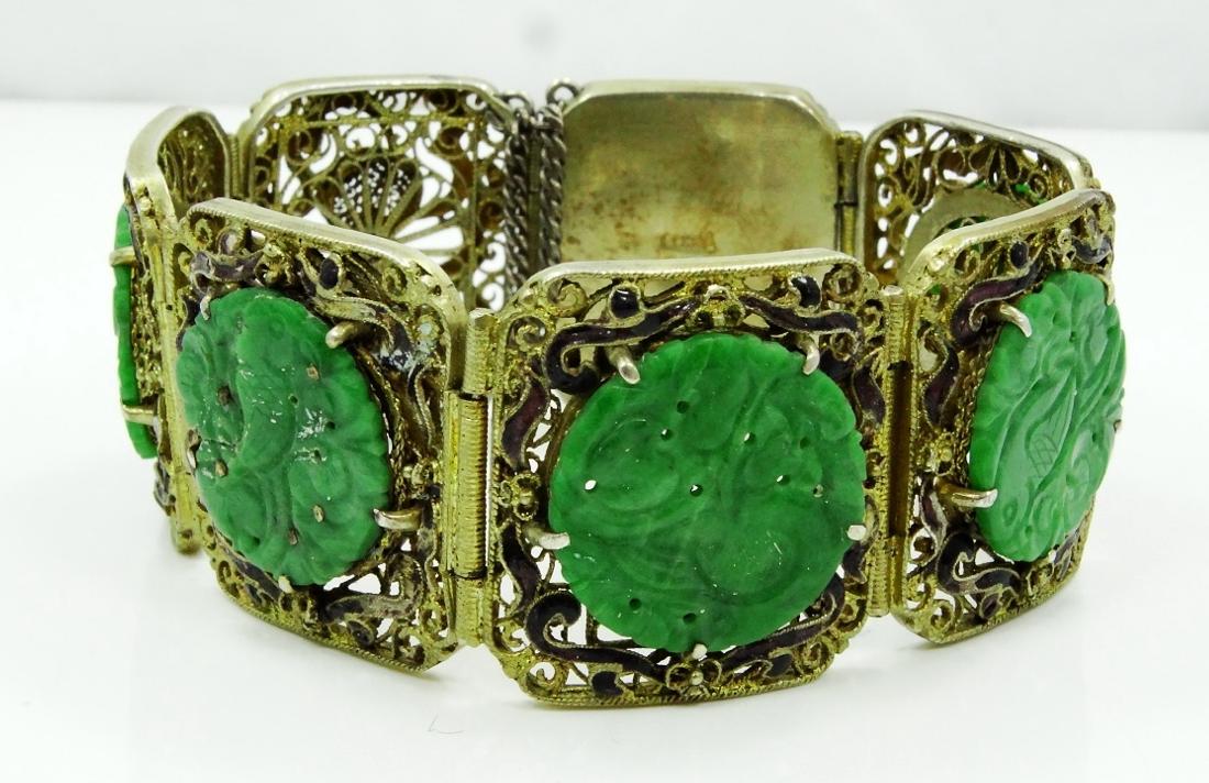 Chinese Silver 7-Panel Bracelet W/Jade Medallions (1 of 4)