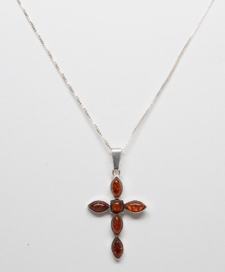 Sterling Silver & Baltic Amber Cross Necklace (1 of 3)