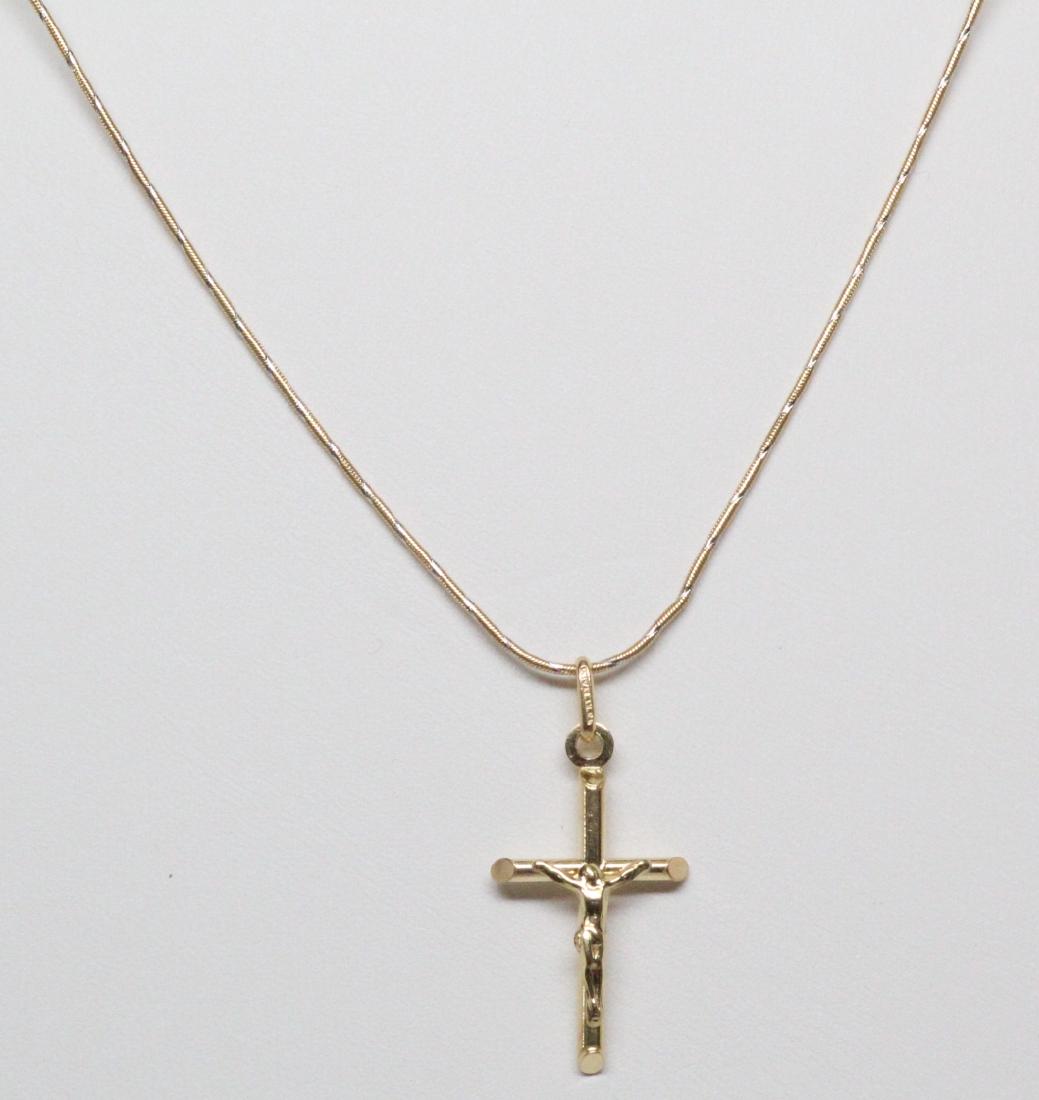 14K Yellow Gold 1" Cross Pendant on 17" 14K Chain (1 of 2)