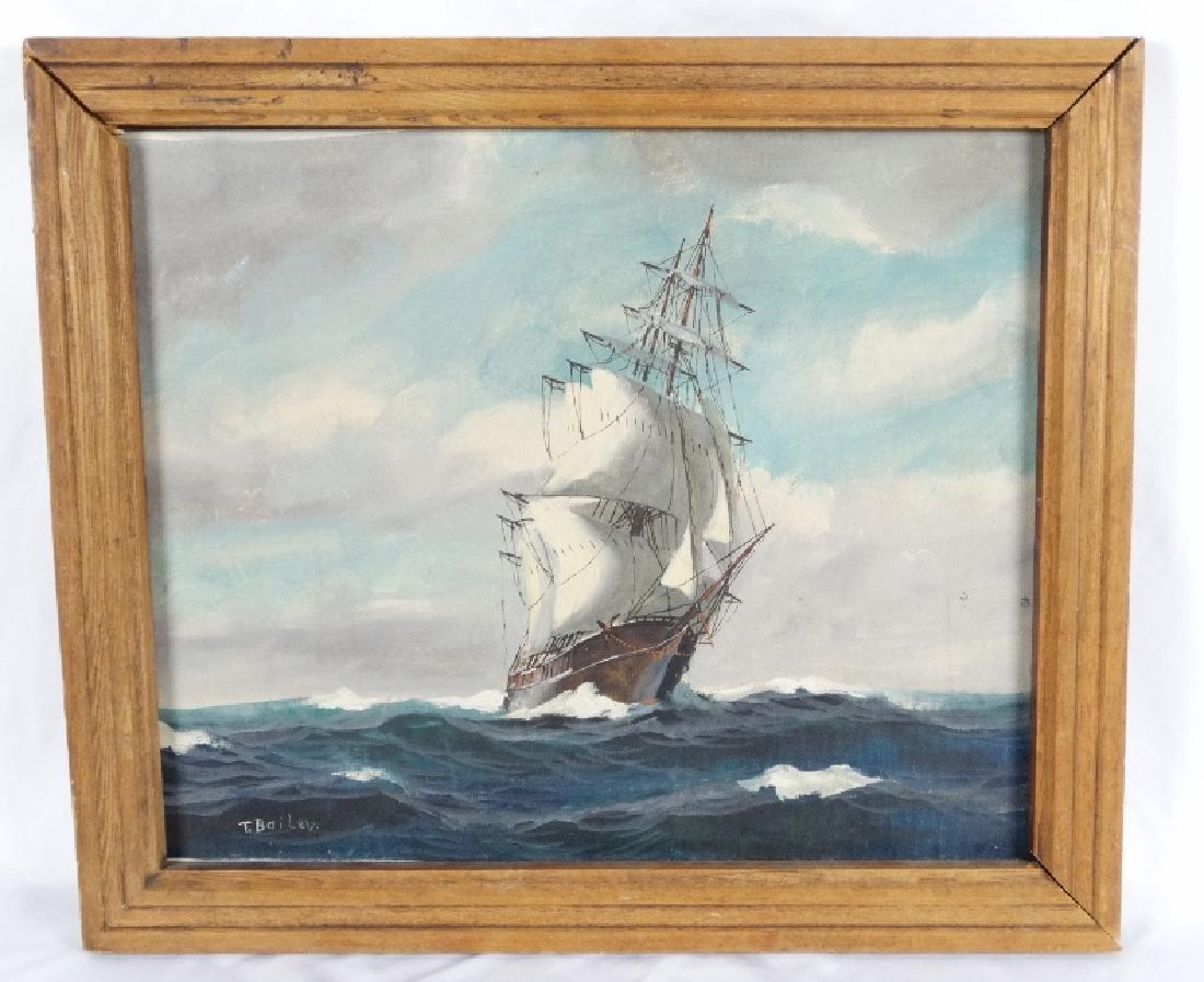 T. Bailey Orig. Oil on Canvas Nautical Painting (1 of 3)