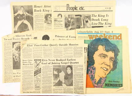 (8) Atlanta Newspaper Articles on Elvis' Death: Lot of (8) Atlanta Constitution Newspaper Articles About Elvis Presley's Death - This lot is a collection of Atlanta Constitution articles with stories about "The King" Elvis Presley's death. The