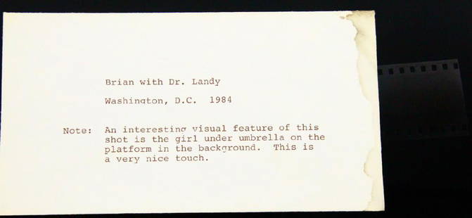 Brian Wilson W/Dr. Landy "The Beach Boys": Brian Wilson W/Dr. Landy "The Beach Boys" NEVER BEFORE SEEN Photo Negative from 1984 in Envelope W/Milton Love's Typed Notes on It - These slides are from the estate of Milton Love, and were