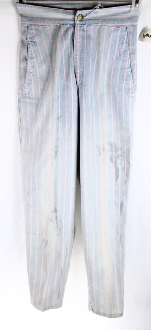 Stella Parton Personally Owned Pants W/COA: Stella Parton Personally Owned Light Blue & Pink Striped Pants Made by Paris Blues W/COA - These pants were made by the brand Paris Blues, and belonged to Stella Parton. The pants are a light blue, de