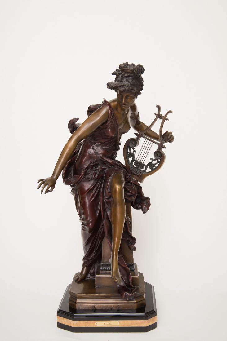 Albert Ernest Carrier-Belleuse Patinated Bronze: Albert Ernest Carrier-Belleuse (French, 1824-1887) "Melodie" Superb 32" Golden Patinated Bronze Sculpture - This stunning piece is an exceptionally rare item, by renowned French sculptor Albert Ernest