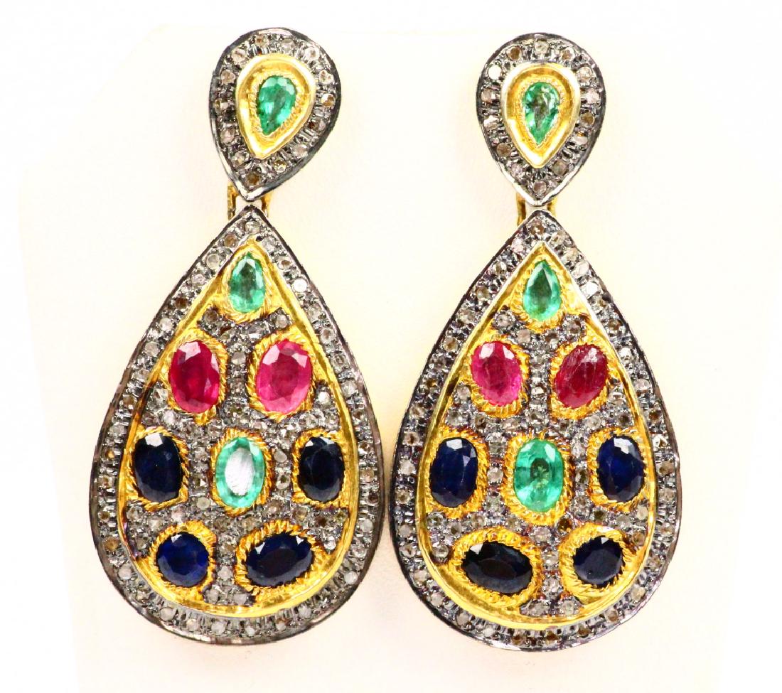 7ctw Gemstone, 3ctw Diamond Silver & Gold Earrings (1 of 4)