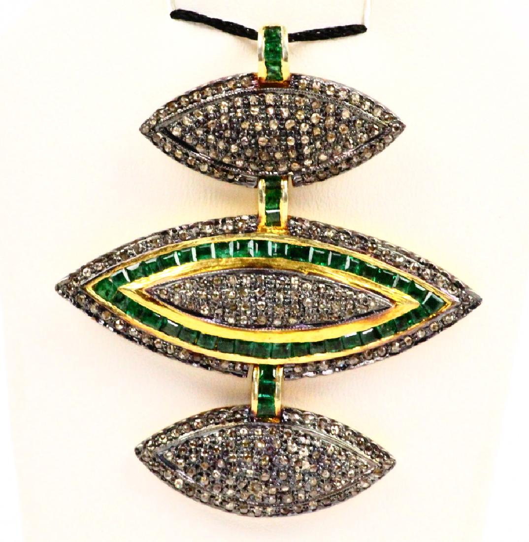 2.5ctw Emerald, 3ctw Diamond Silver & Gold Pendant (1 of 4)