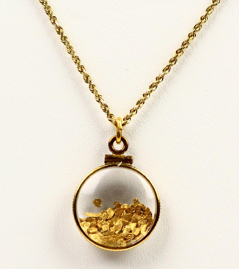 14k 1" Pendant W/Mined Gold Flakes on 18" Chain (1 of 4)