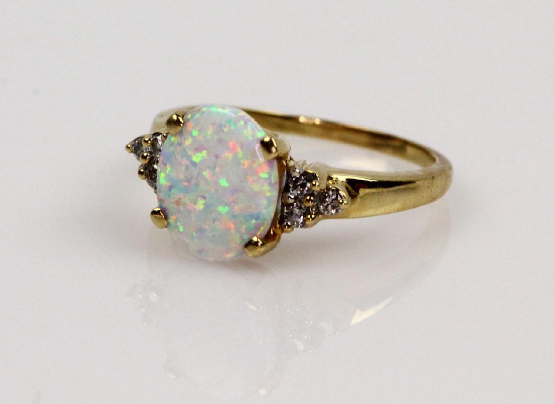 12mm Australian Fiery Opal, Diamond, & 10K Ring (1 of 3)