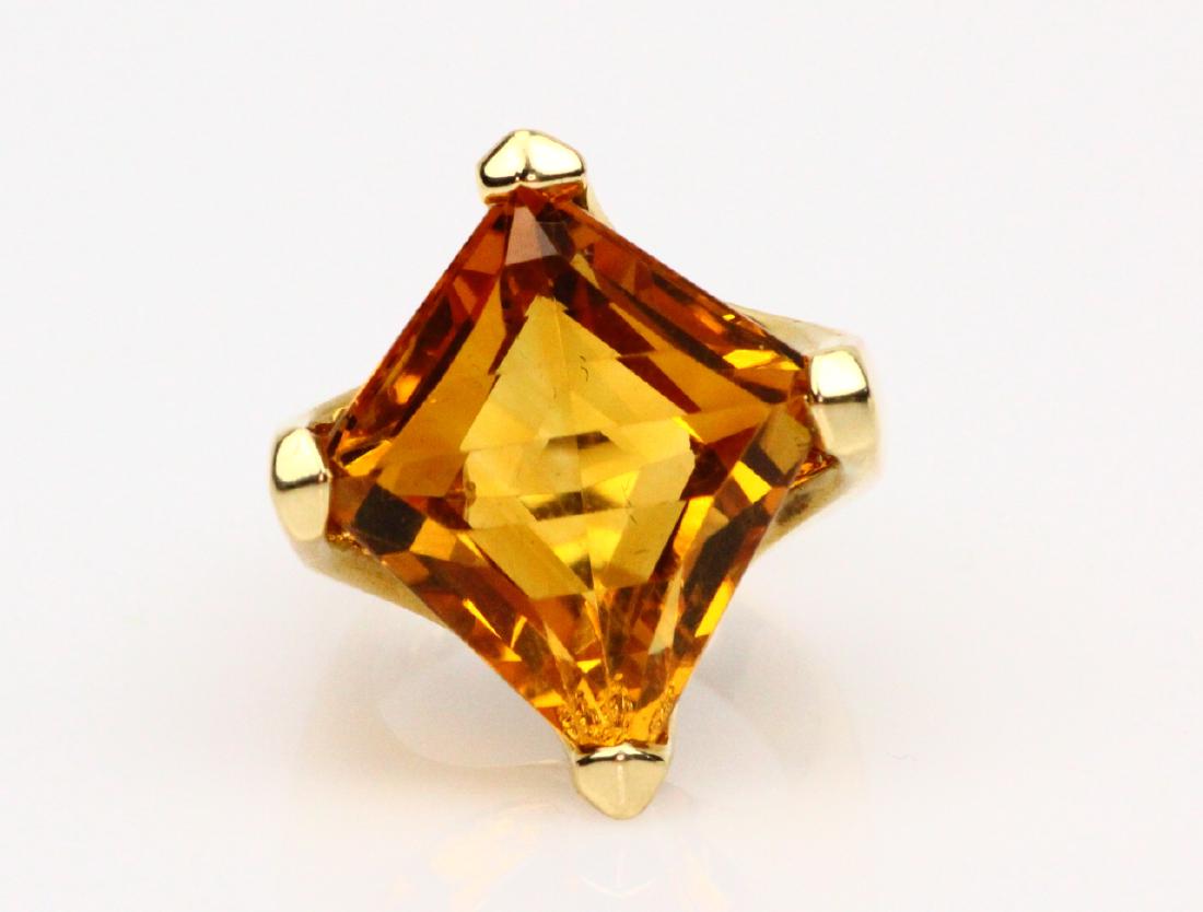 1960s 20ct Near Flawless Citrine & 14K Ring: 1960s 20.00ct Custom-Cut Near Flawless Madeira Citrine & Solid 14K Yellow Gold 25mm Wide Ring - This handsome ring is made of solid 14k yellow gold, and boasts a massive 20.00ct (approximate), near fl