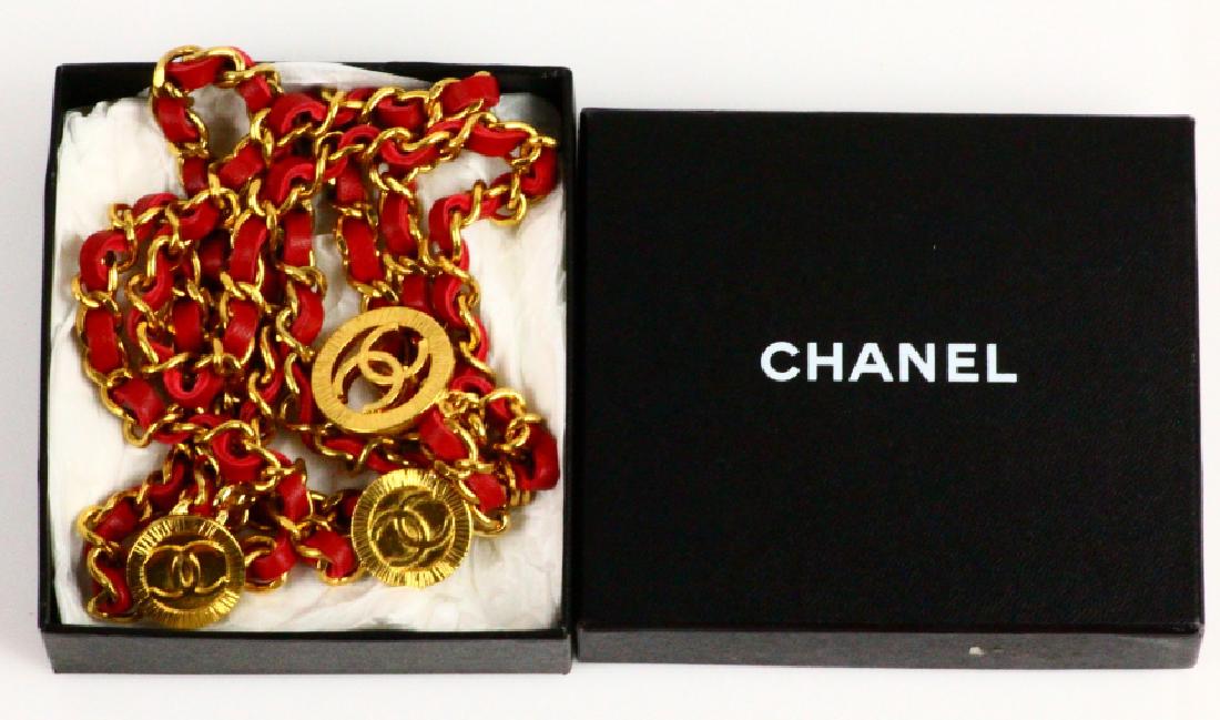 Chanel 1984 Gold Tone Red Leather Medallion Belt (1 of 5)