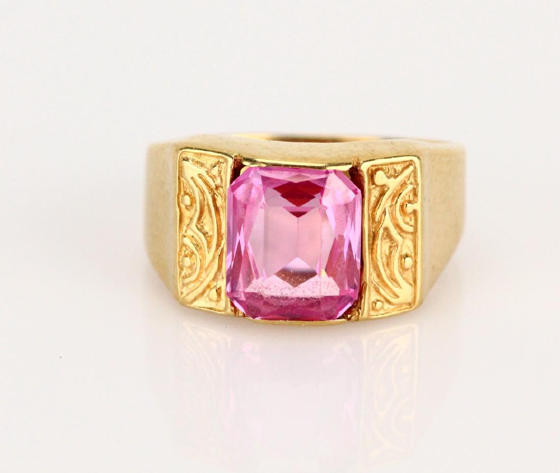 1940s 3.00ct Emerald Cut Pink Topaz & 14K Ring (1 of 4)