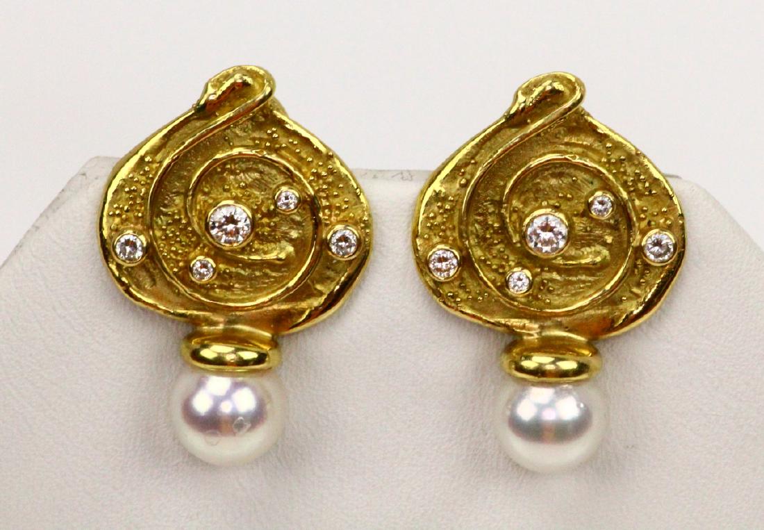 Elizabeth Gage 18K Earrings W/Pearls & Diamonds (1 of 6)