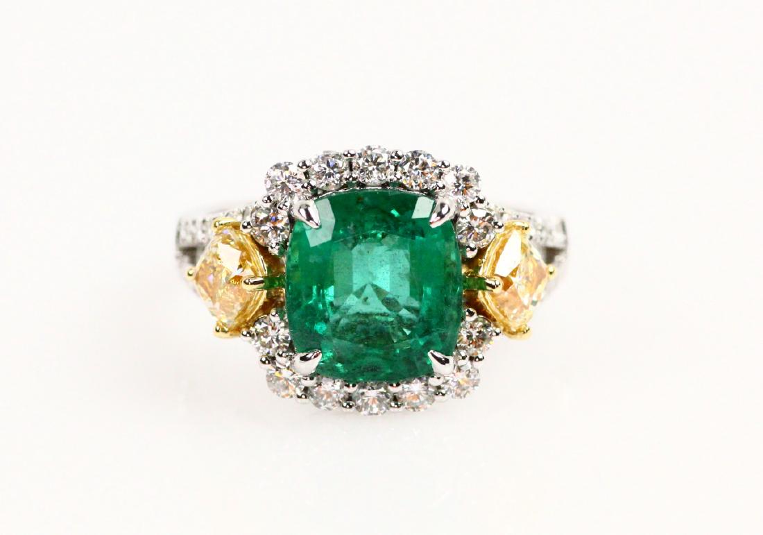 4ct Emerald, 2.25ctw White/Yellow Diam. 18K Ring (1 of 8)