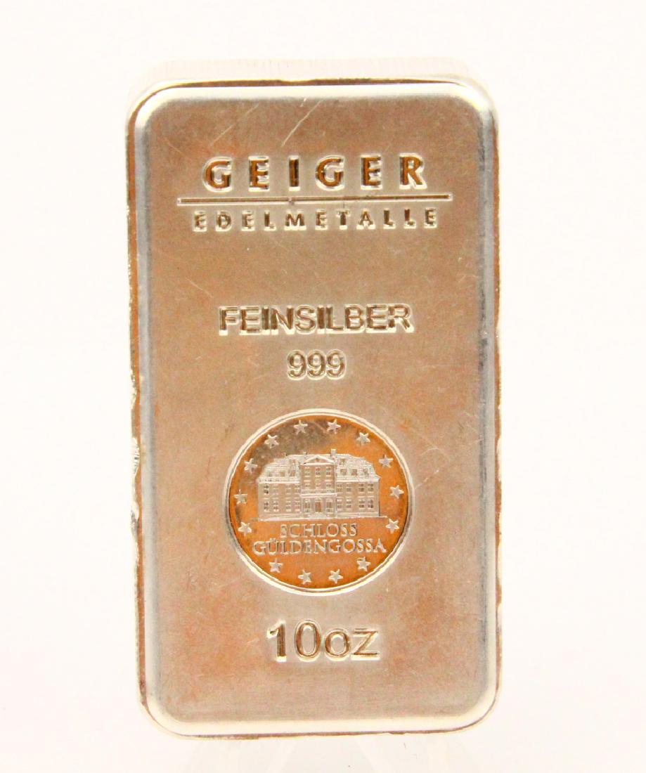 10 Oz. Geiger Edelmetalle .999 Fine Silver Bar (1 of 2)