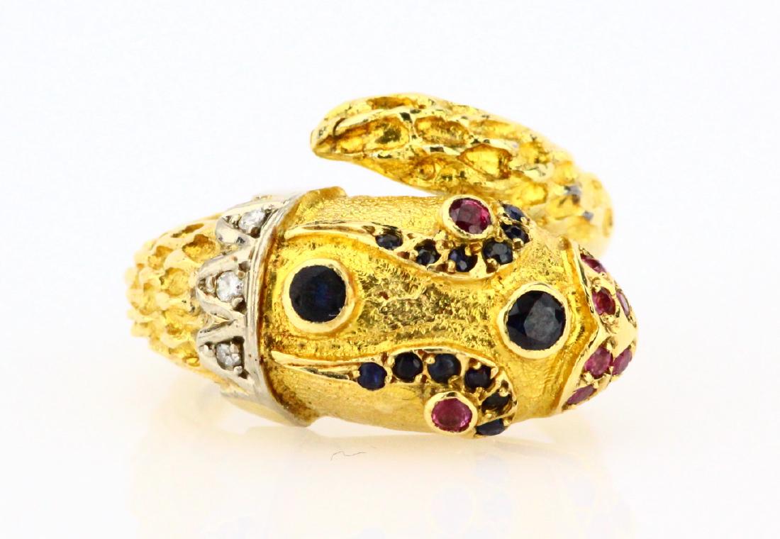 18K, 0.35ctw Blue Sapphire, & Ruby Snake Ring (1 of 7)