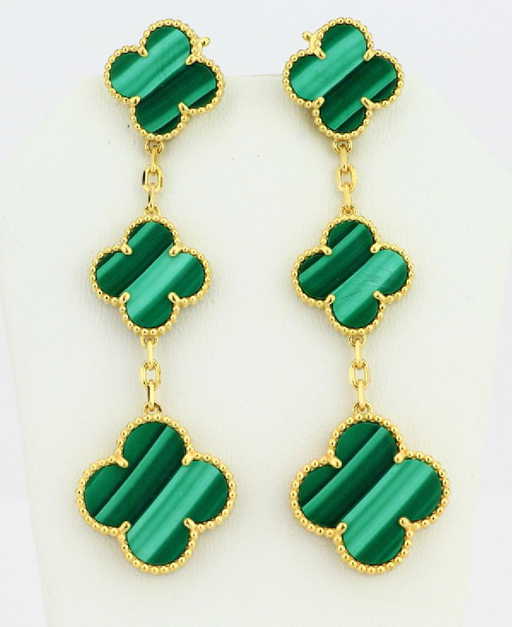 Van Cleef Arpels 3 Motif 18k Malachite Earrings