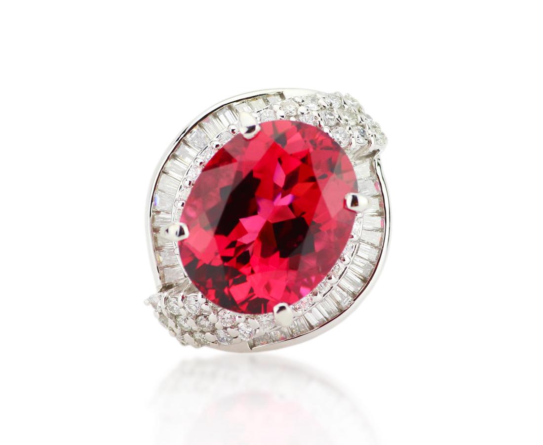 11.05ct Rubellite & Platinum Ring W/Diamonds (1 of 8)