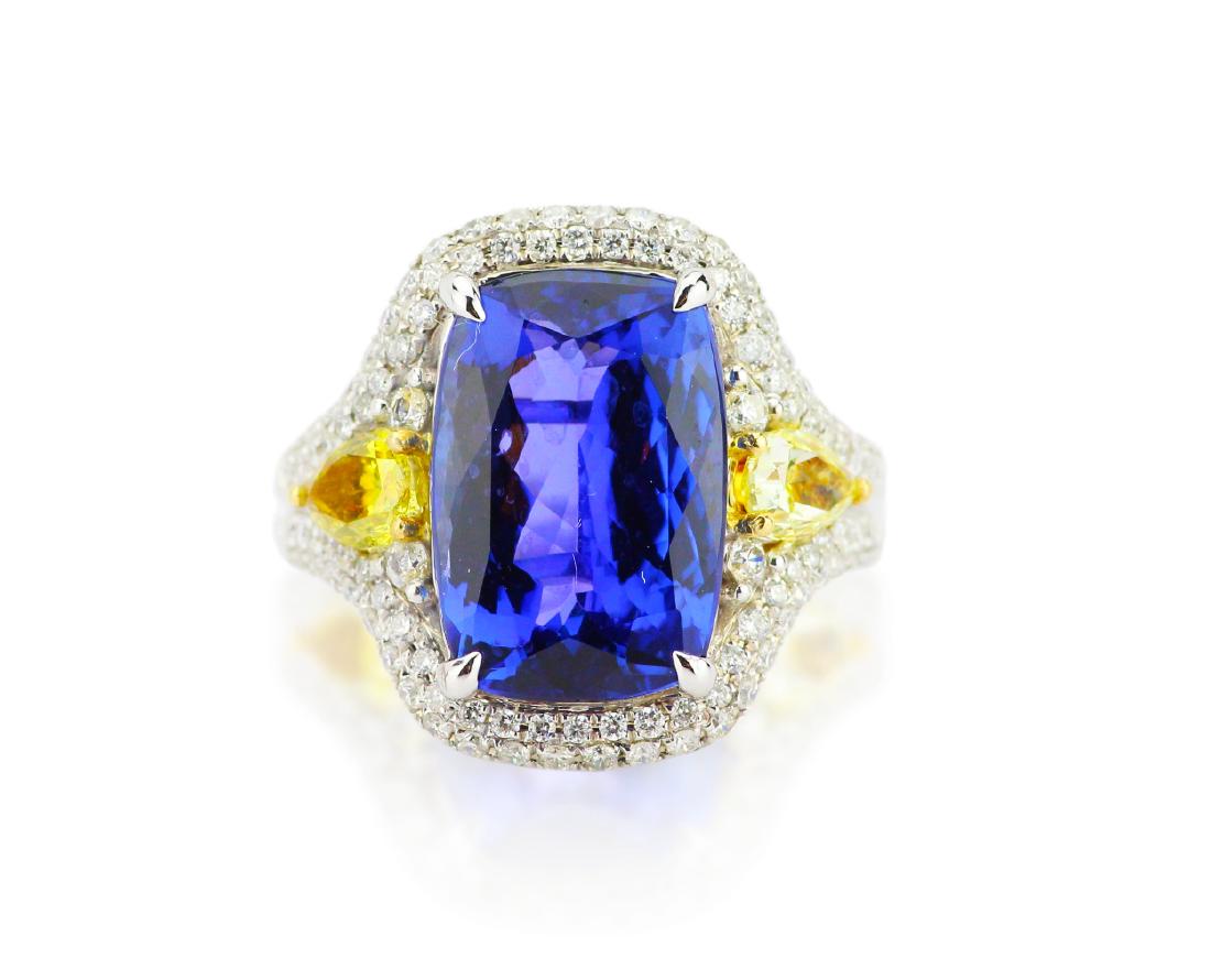 7ct Tanzanite, 1.5ctw Yellow & White Diamond Ring (1 of 7)