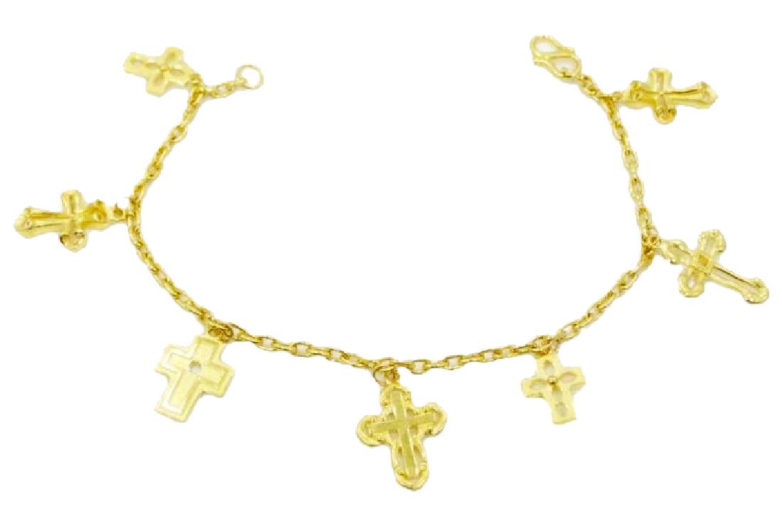 Solid 24K Yellow Gold Bracelet W/Cross Charms (1 of 2)
