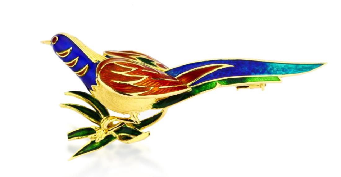Mauboussin 1950s 18K & Enamel Parrot Brooch (1 of 6)