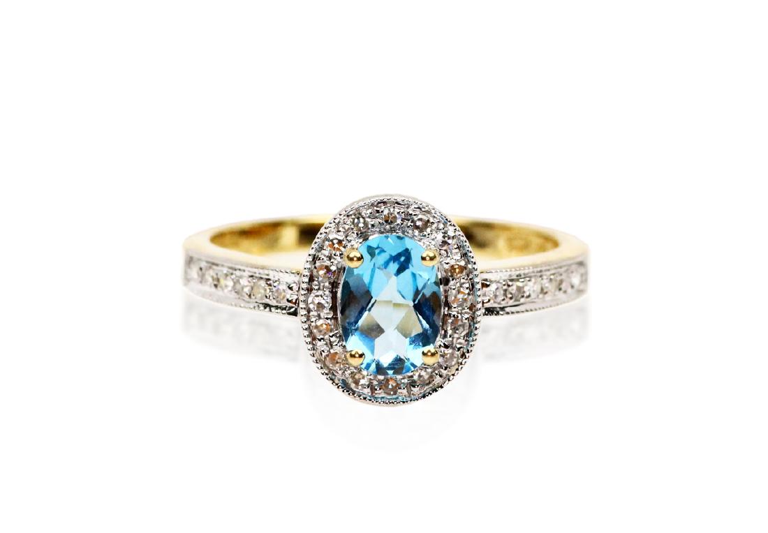 14K & 0.75ct Blue Topaz Ring W/Genuine Diamonds (1 of 3)