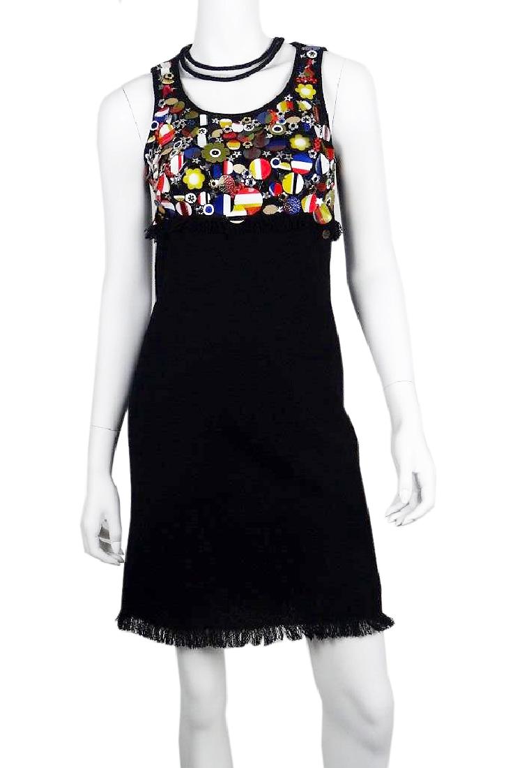 Chanel Demi Couture Black Boucle Dress: Chanel Demi Couture Black Boucle Dress W/Lesage Hand Embellished Bodice - This dazzling and playful dress would be the hit of any summer party. The dress is constructed of black boucle, and features a