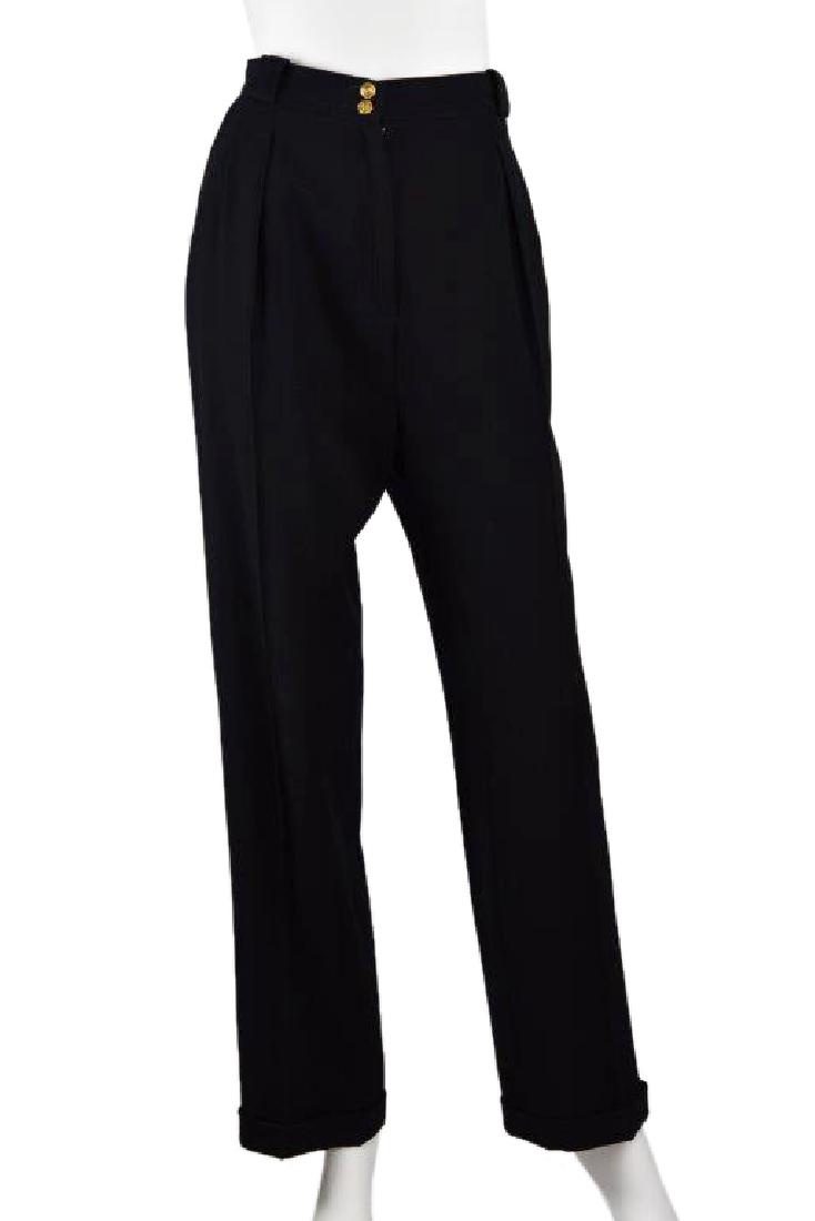 Chanel Boutique 1980s Black Wool Cuffed Pants (1 of 8)