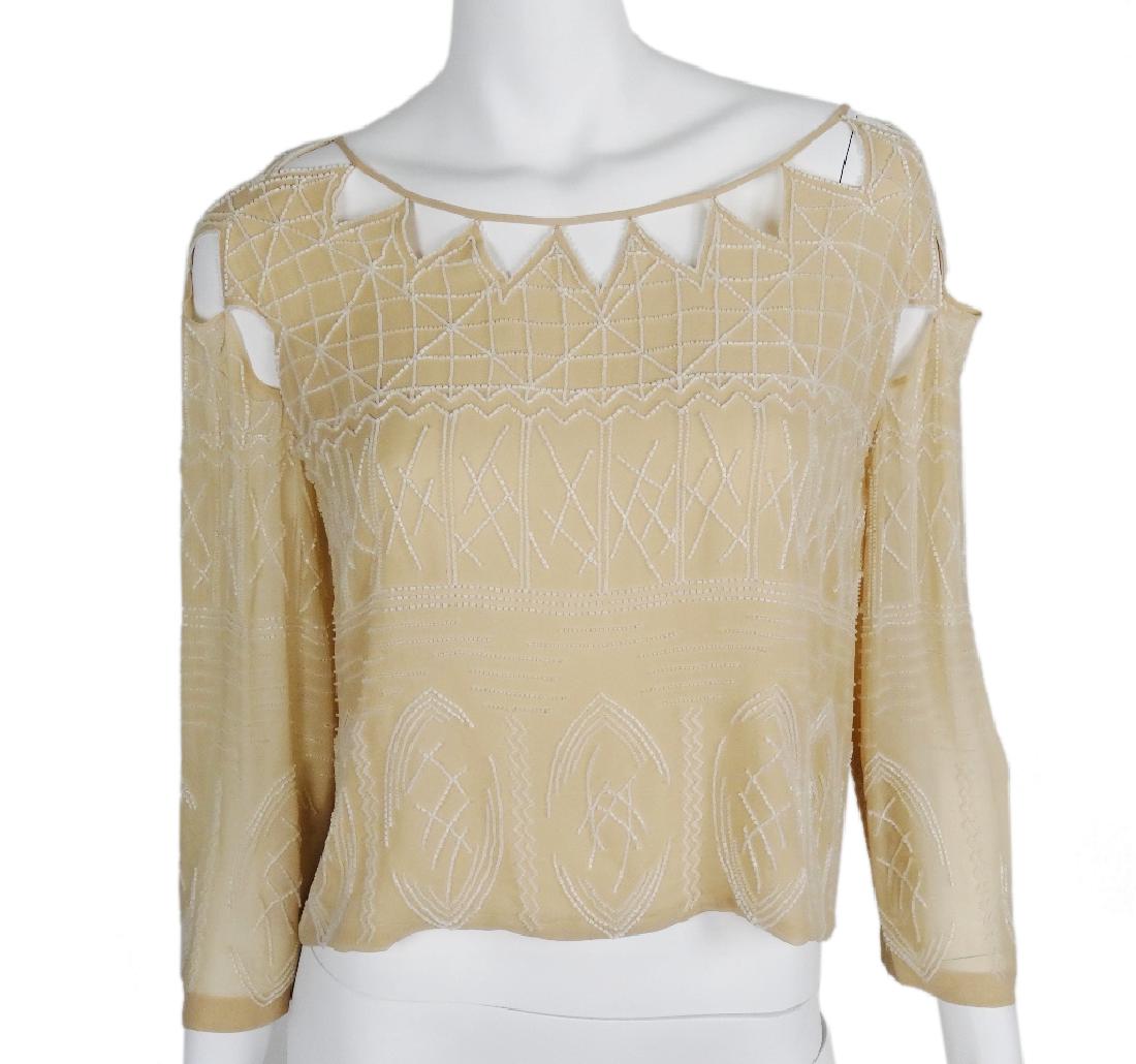 Chanel 1999 Lesage White Beaded Beige Silk Blouse (1 of 10)