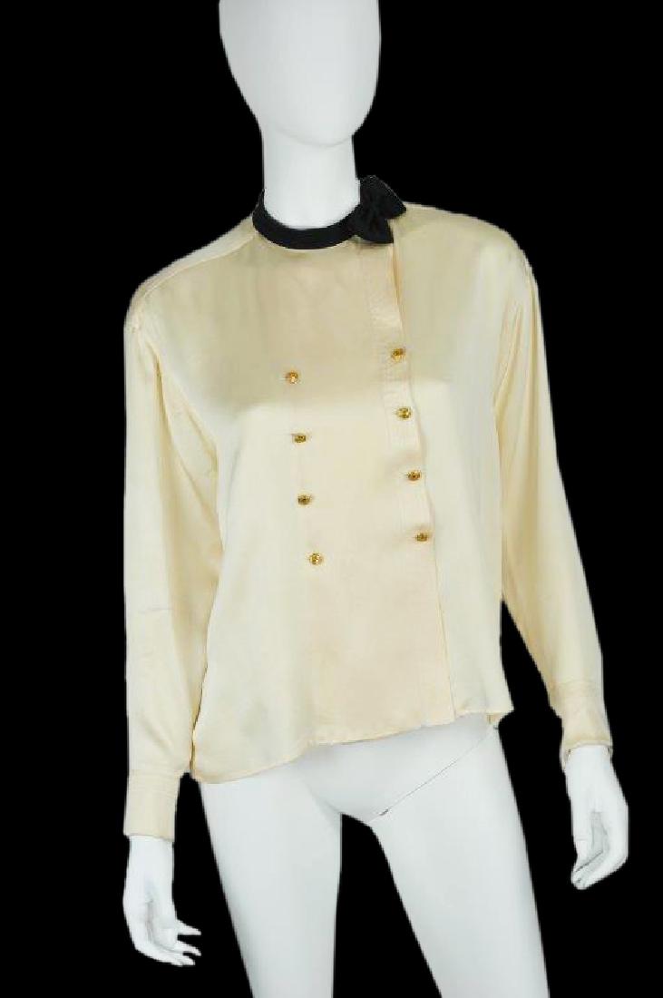Chanel Boutique Ivory Satin Long Sleeve Blouse (1 of 12)