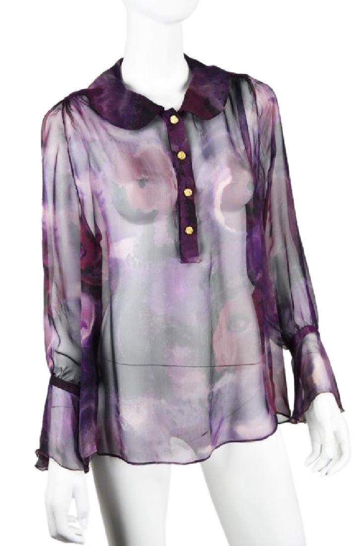 Chanel Boutique Sheer Purple Silk Print Blouse (1 of 9)
