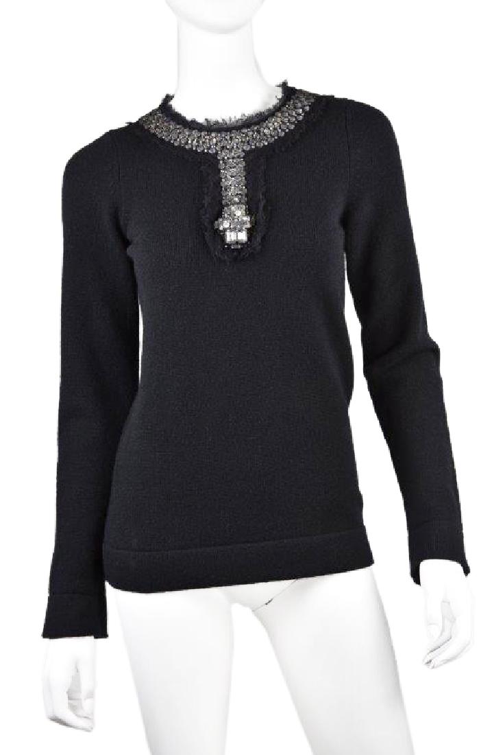 Chanel Black Cashmere Sweater W/Large Rhinestones (1 of 8)