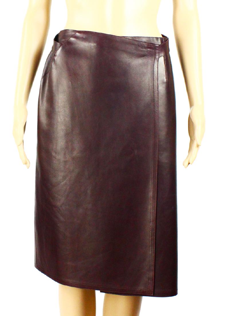 Chanel 1999A Aubergine Leather A-Line Wrap Skirt (1 of 8)