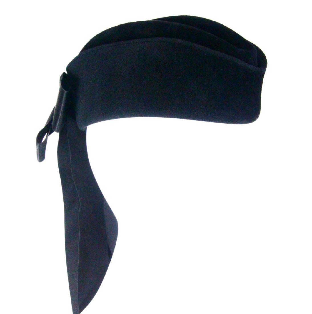 Chanel 1988A Black Felt Hat W/Satin Bow & Ribbon (1 of 8)