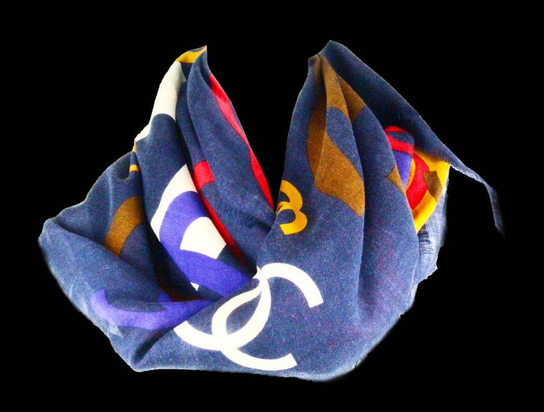 Chanel Vintage Navy Cotton "CC Logo" Scarf/Shawl (1 of 3)