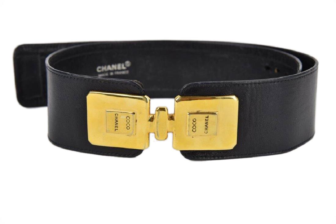 Chanel Black Leather Belt W/"Coco Chanel" Buckle (1 of 4)