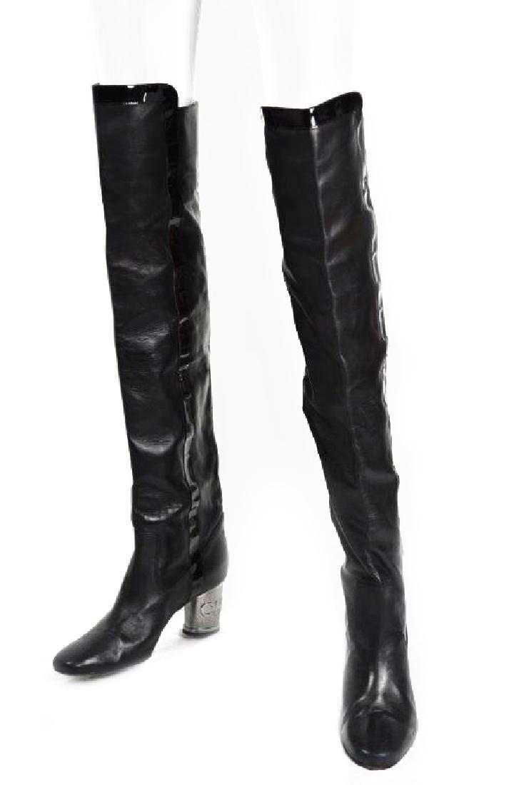 Chanel Black Over The Knee Boots W/Silver Heel (1 of 5)