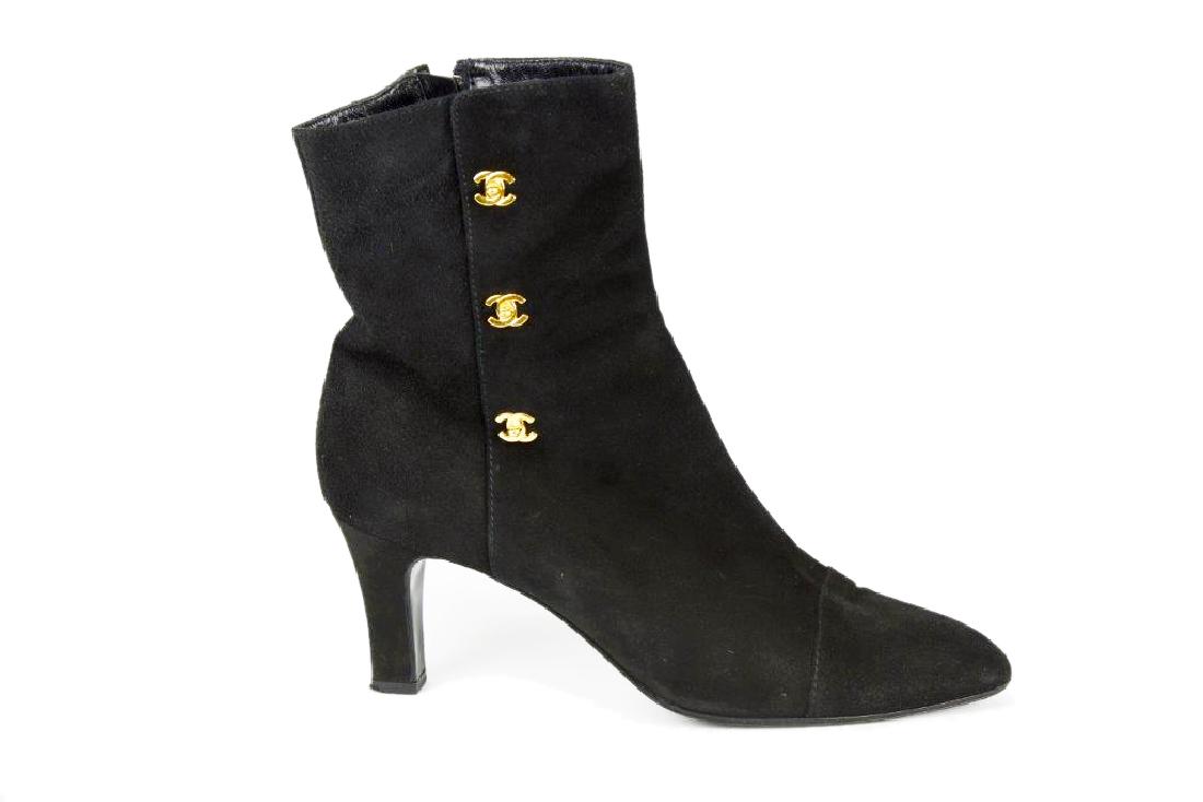 Chanel Black Suede Ankle Boots W/"CC" Details (1 of 8)