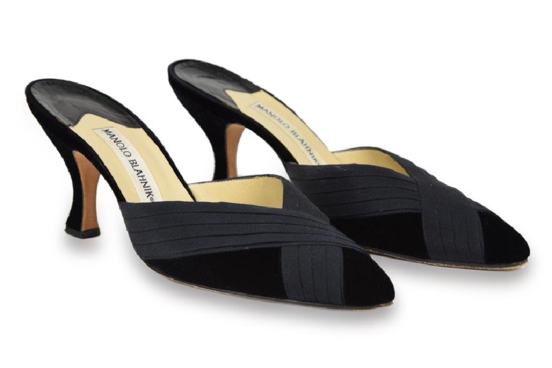 Manolo Blahnik Black Velvet & Pleated Silk Heels (1 of 10)