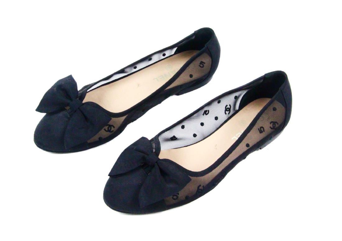 Chanel Black "No. 5" Ballet Flats W/Bow Detail (1 of 4)
