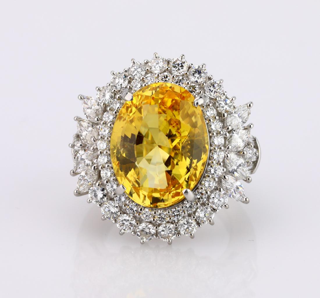 18.77ct GIA Yellow Sapphire, Diamond Platinum Ring (1 of 11)