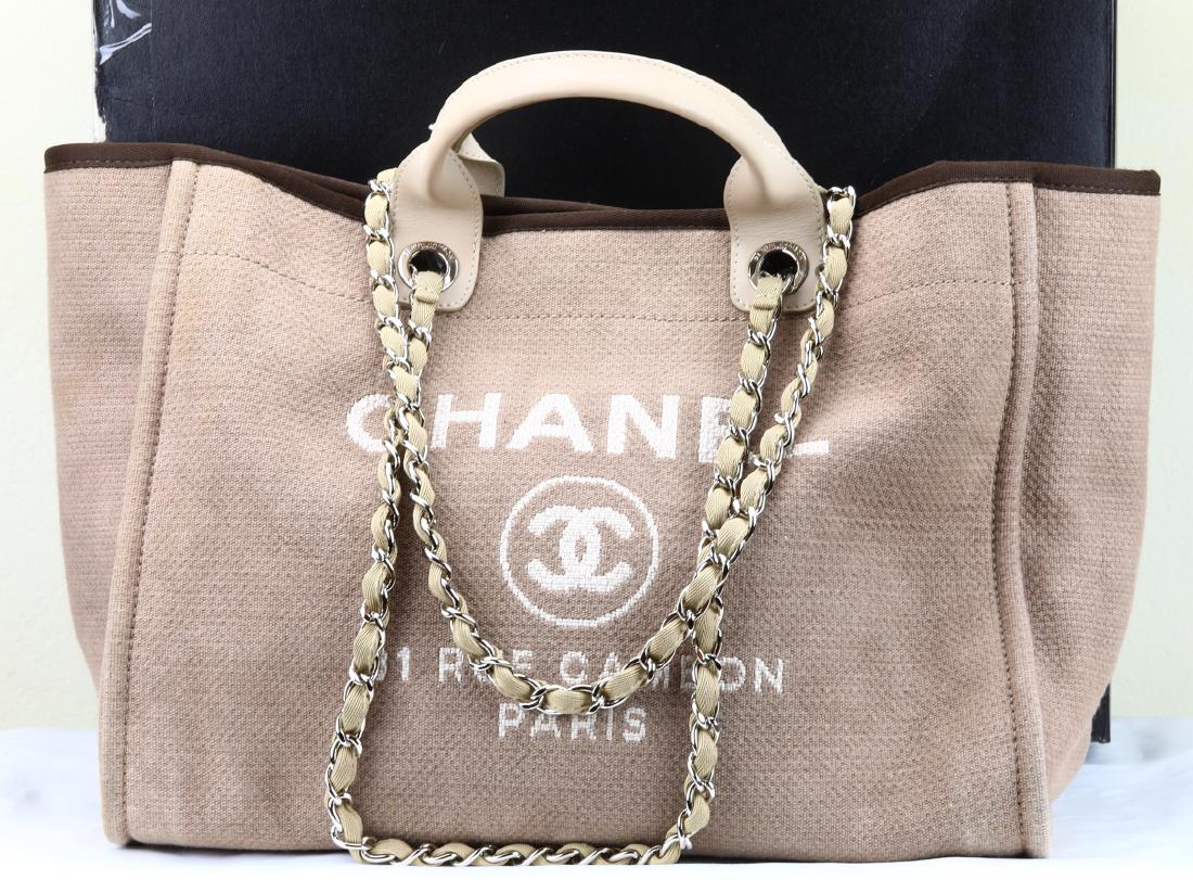 chanel deauville grey canvas tote